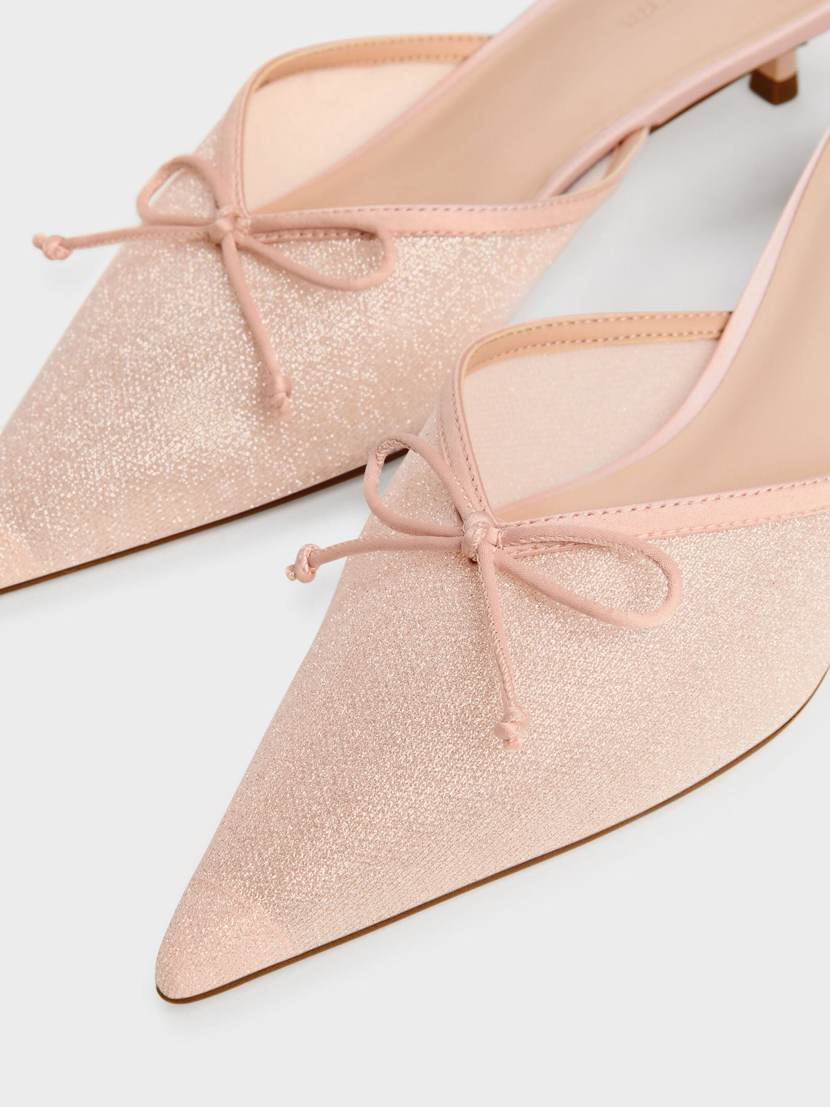 CHARLES & KEITH Top Pick | Glittered Mesh Bow Kitten Heels - Pink
