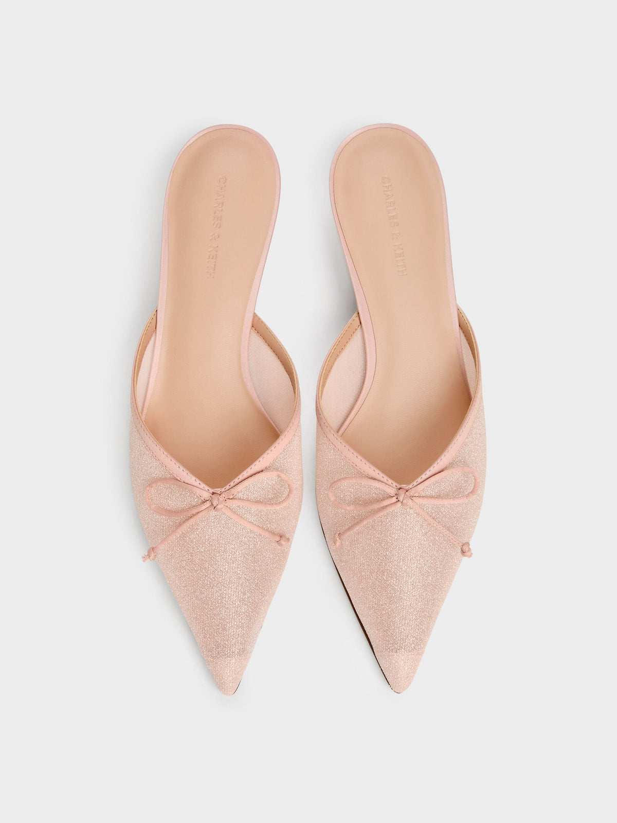 CHARLES & KEITH Top Pick | Glittered Mesh Bow Kitten Heels - Pink