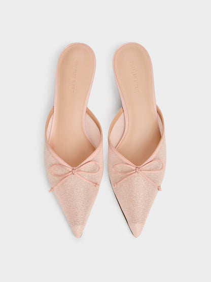CHARLES & KEITH Top Pick | Glittered Mesh Bow Kitten Heels - Pink