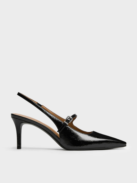 CHARLES & KEITH Essential | Pointed Slingback Mary Jane Pumps - Black