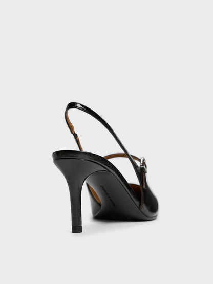 CHARLES & KEITH Essential | Pointed Slingback Mary Jane Pumps - Black