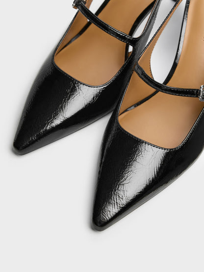 CHARLES & KEITH Essential | Pointed Slingback Mary Jane Pumps - Black