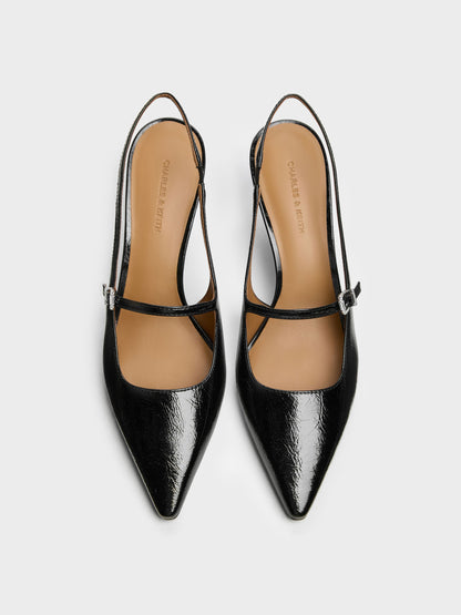 CHARLES & KEITH Essential | Pointed Slingback Mary Jane Pumps - Black