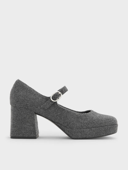 CHARLES & KEITH Recommended | Felt Platform Mary Jane Pumps - Grey