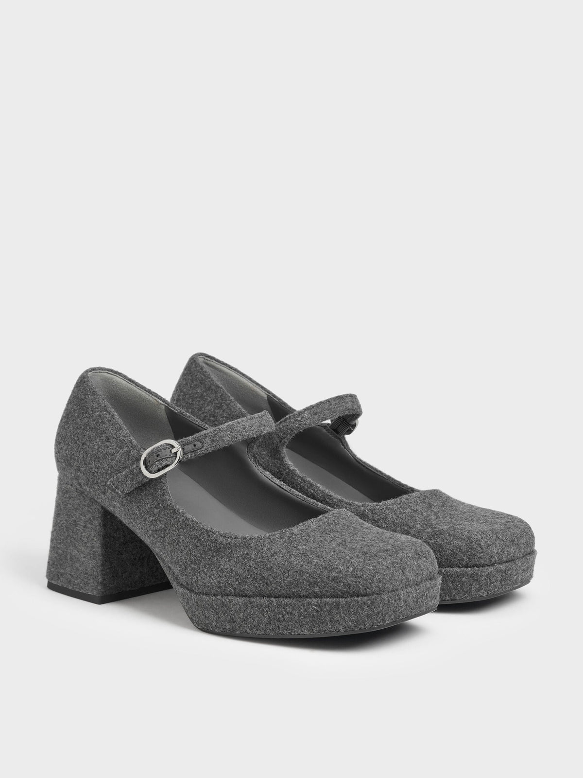 CHARLES & KEITH Recommended | Felt Platform Mary Jane Pumps - Grey