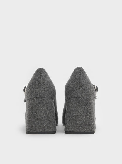 CHARLES & KEITH Recommended | Felt Platform Mary Jane Pumps - Grey