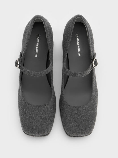 CHARLES & KEITH Recommended | Felt Platform Mary Jane Pumps - Grey