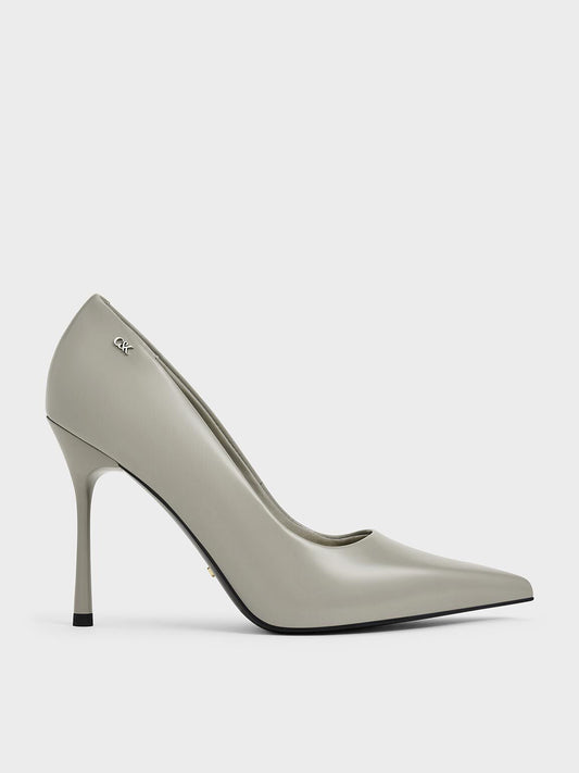 CHARLES & KEITH Discount | Kyra Leather Pointed-Toe Pumps - Grey