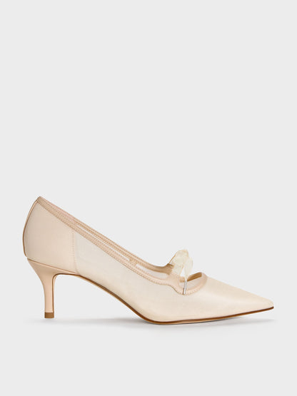 CHARLES & KEITH Hot Sale | Venetia Mesh Bow Pointed Pumps - Nude