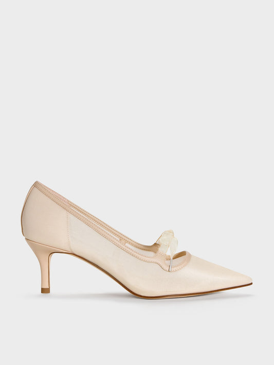 CHARLES & KEITH Hot Sale | Venetia Mesh Bow Pointed Pumps - Nude