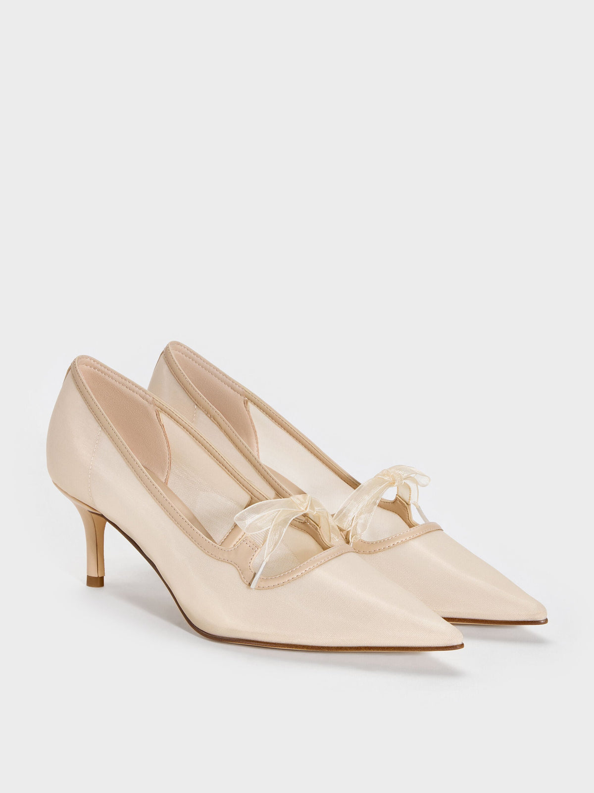 CHARLES & KEITH Hot Sale | Venetia Mesh Bow Pointed Pumps - Nude