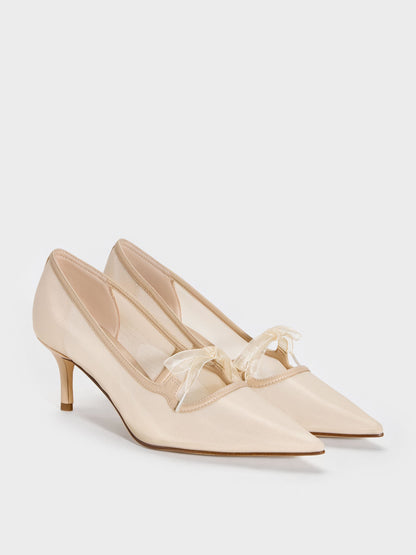 CHARLES & KEITH Hot Sale | Venetia Mesh Bow Pointed Pumps - Nude