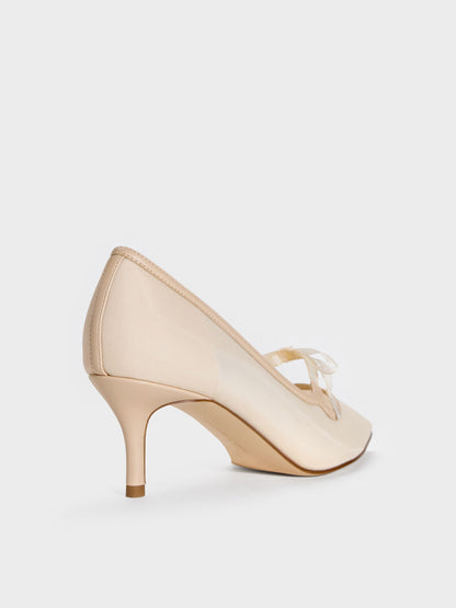 CHARLES & KEITH Hot Sale | Venetia Mesh Bow Pointed Pumps - Nude