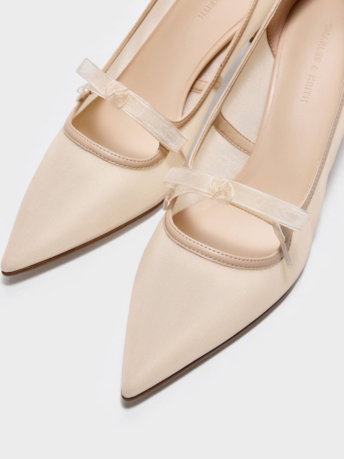 CHARLES & KEITH Hot Sale | Venetia Mesh Bow Pointed Pumps - Nude