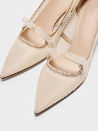CHARLES & KEITH Hot Sale | Venetia Mesh Bow Pointed Pumps - Nude