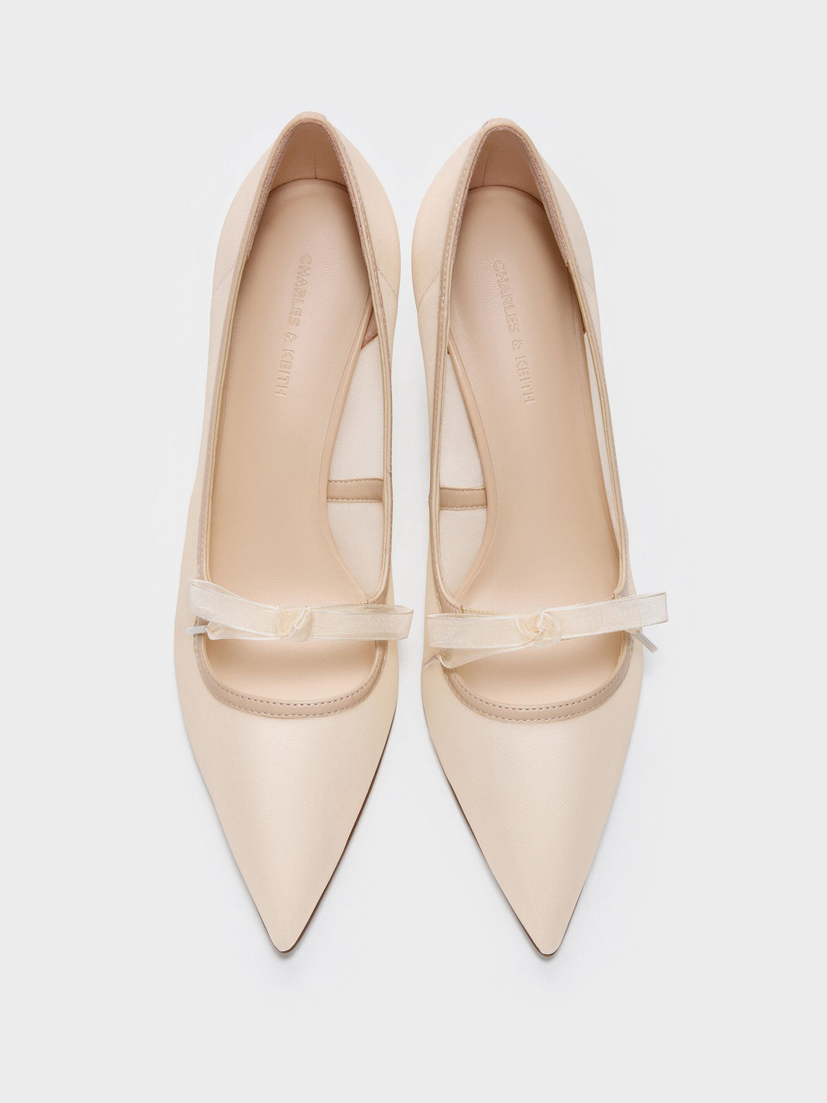 CHARLES & KEITH Hot Sale | Venetia Mesh Bow Pointed Pumps - Nude