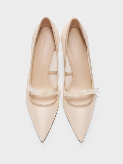 CHARLES & KEITH Hot Sale | Venetia Mesh Bow Pointed Pumps - Nude