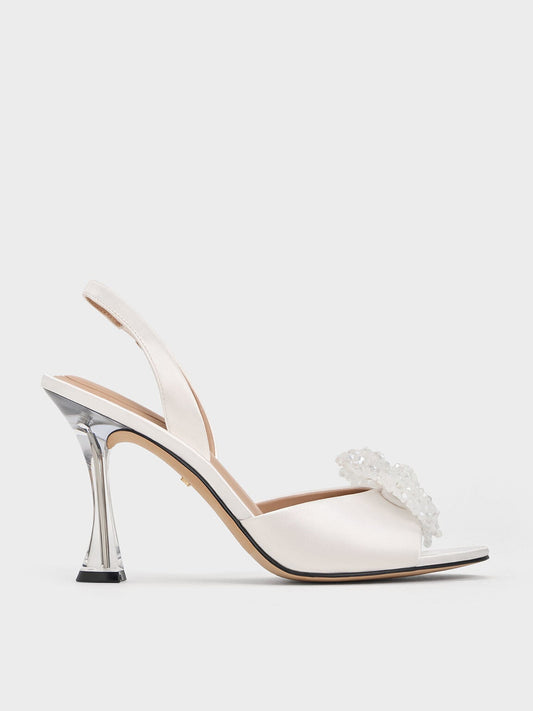 CHARLES & KEITH Special Offer | Beaded Bow Slingback Pumps - White