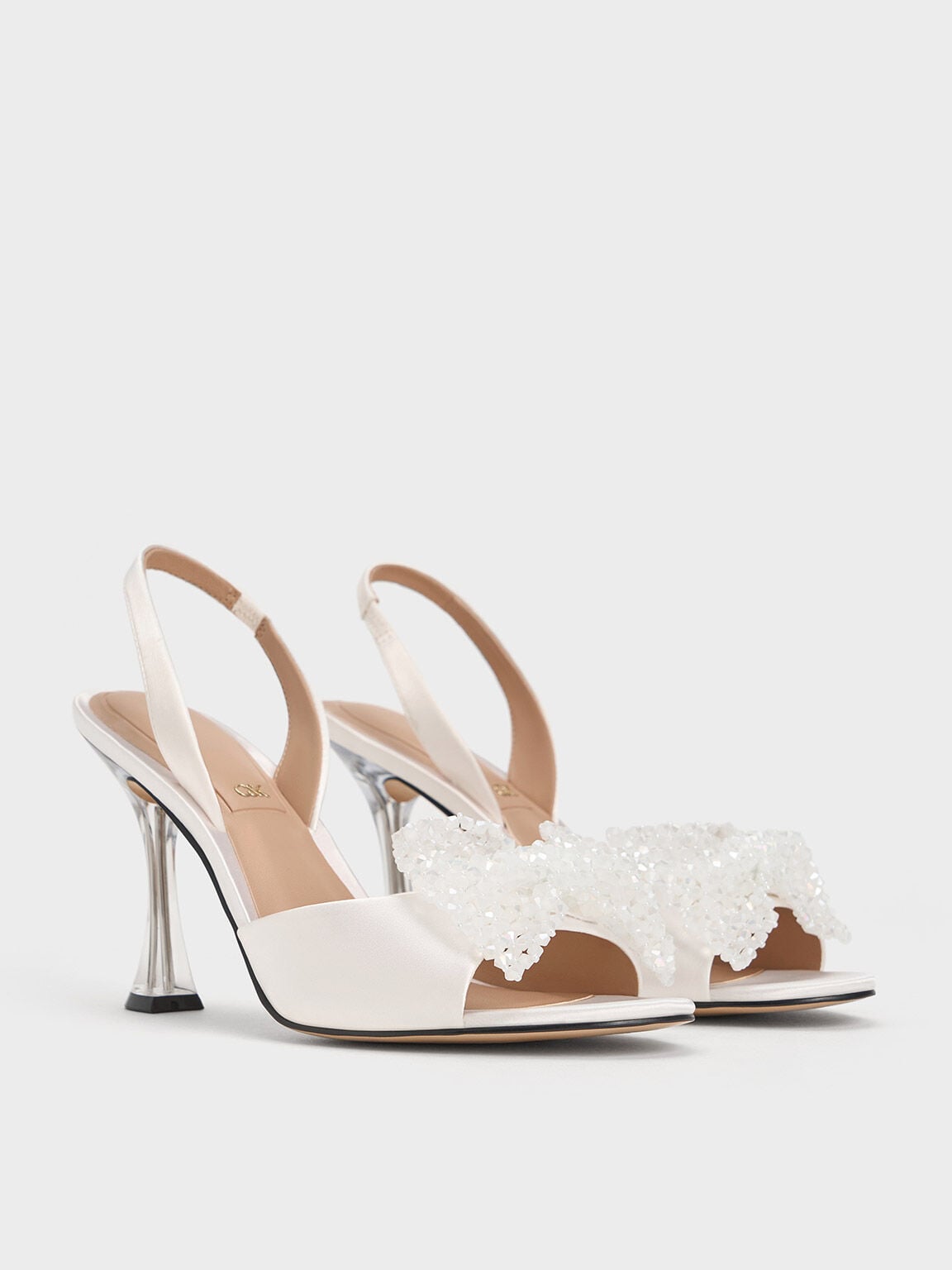 CHARLES & KEITH Special Offer | Beaded Bow Slingback Pumps - White