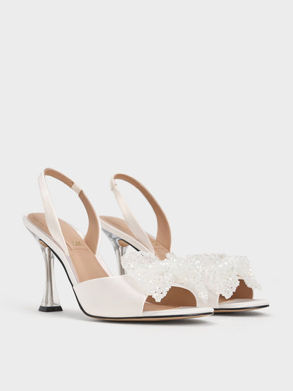 CHARLES & KEITH Special Offer | Beaded Bow Slingback Pumps - White