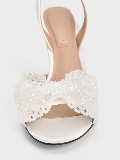 CHARLES & KEITH Special Offer | Beaded Bow Slingback Pumps - White
