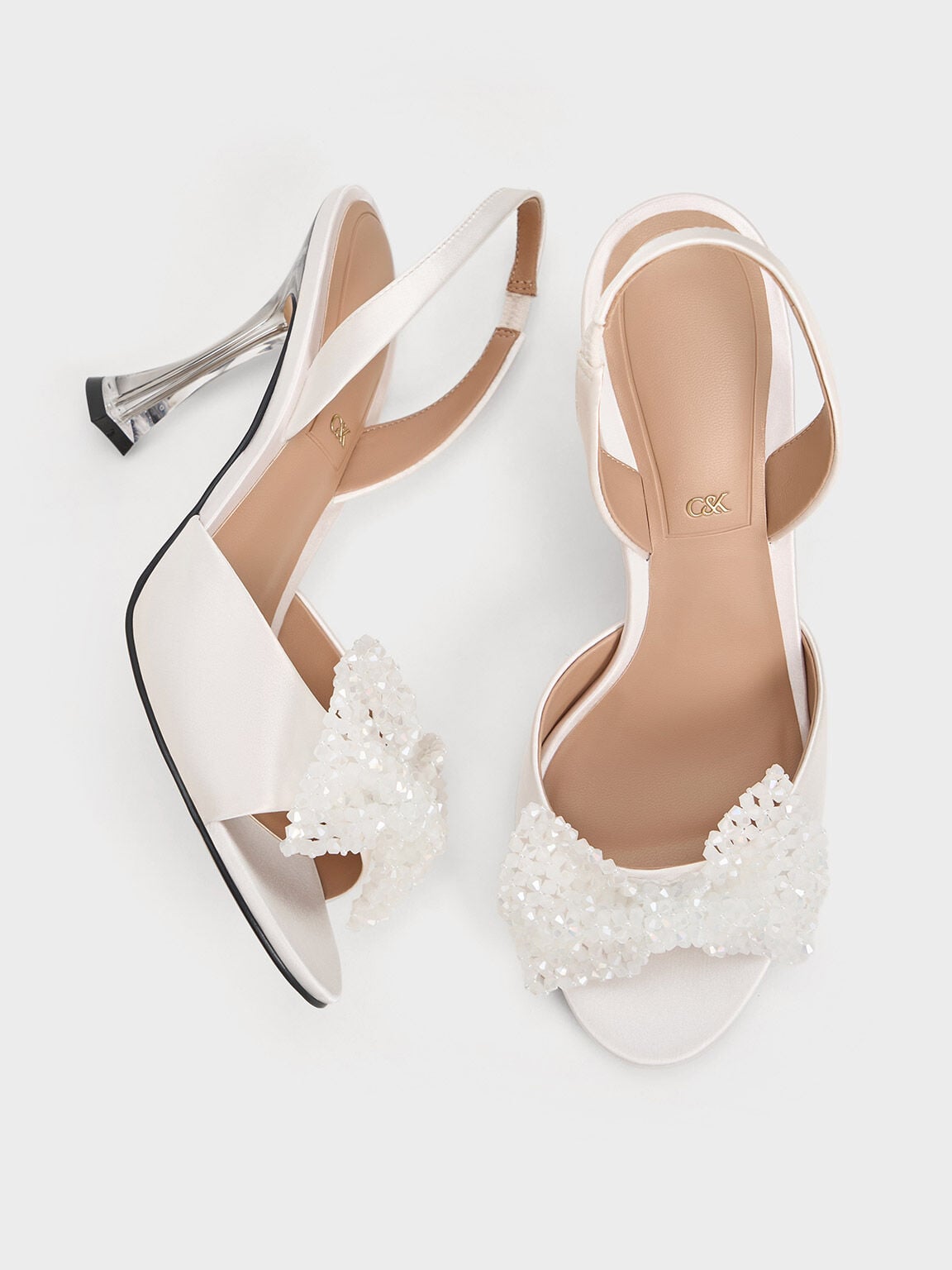 CHARLES & KEITH Special Offer | Beaded Bow Slingback Pumps - White