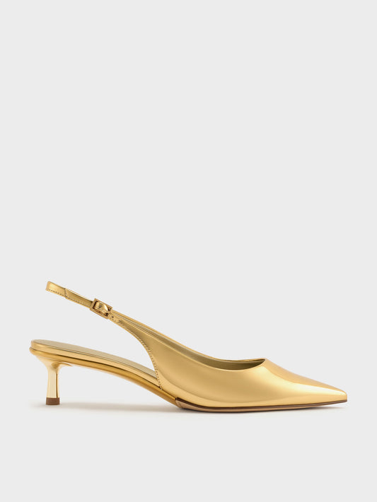 CHARLES & KEITH Everyday | Curtis Metallic Slingback Kitten Heels - Gold