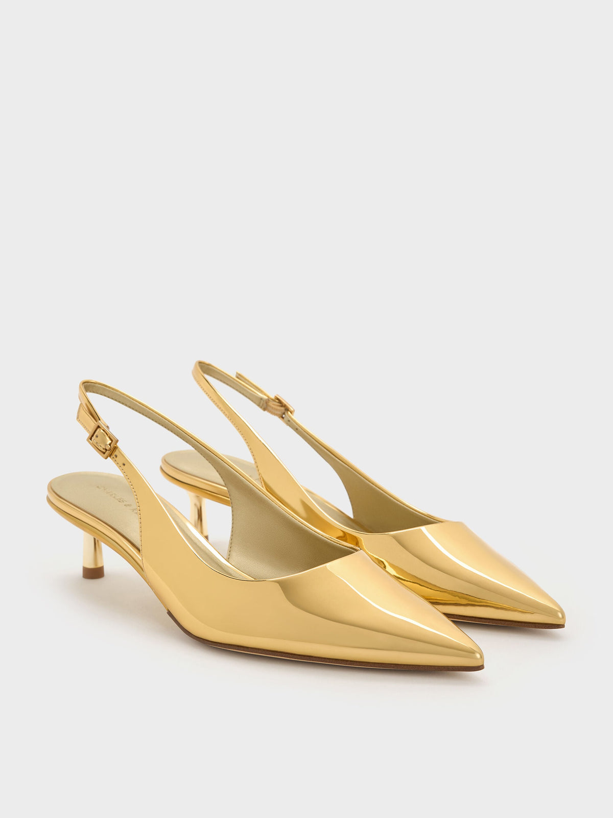 CHARLES & KEITH Everyday | Curtis Metallic Slingback Kitten Heels - Gold