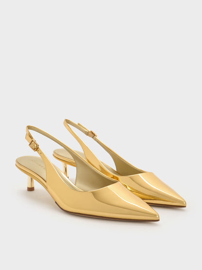 CHARLES & KEITH Everyday | Curtis Metallic Slingback Kitten Heels - Gold
