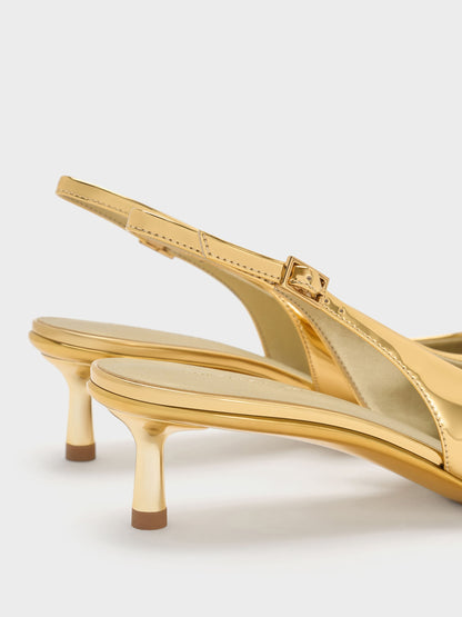 CHARLES & KEITH Everyday | Curtis Metallic Slingback Kitten Heels - Gold
