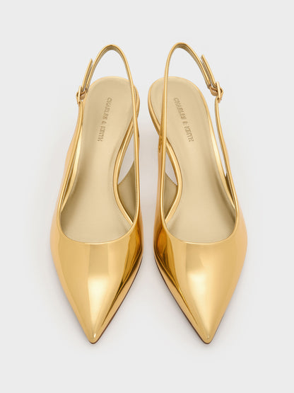CHARLES & KEITH Everyday | Curtis Metallic Slingback Kitten Heels - Gold