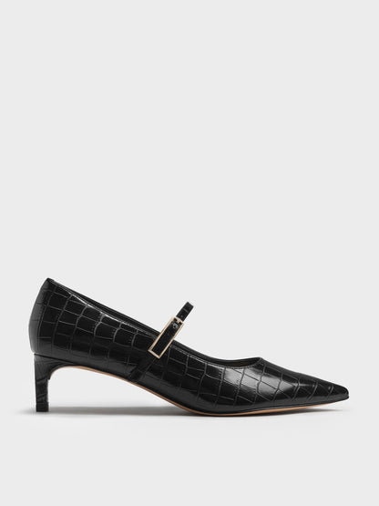 CHARLES & KEITH Great Value | Luciana Croc-Effect Mary Jane Pumps - Animal Print Black