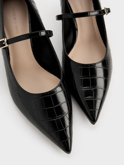 CHARLES & KEITH Great Value | Luciana Croc-Effect Mary Jane Pumps - Animal Print Black