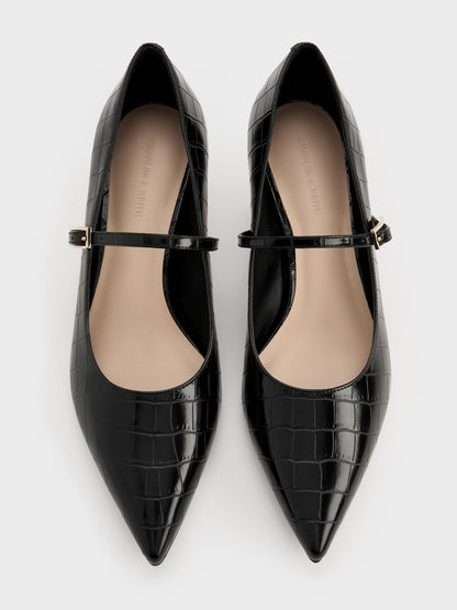 CHARLES & KEITH Great Value | Luciana Croc-Effect Mary Jane Pumps - Animal Print Black