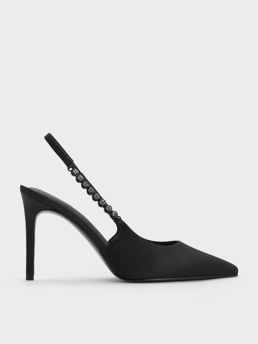 CHARLES & KEITH New | Flores Gem-Strap Slingback Pumps - Black