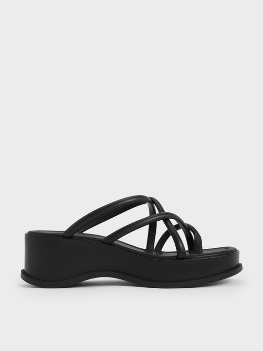 CHARLES & KEITH Featured | Strappy Tubular Wedge Sandals - Black