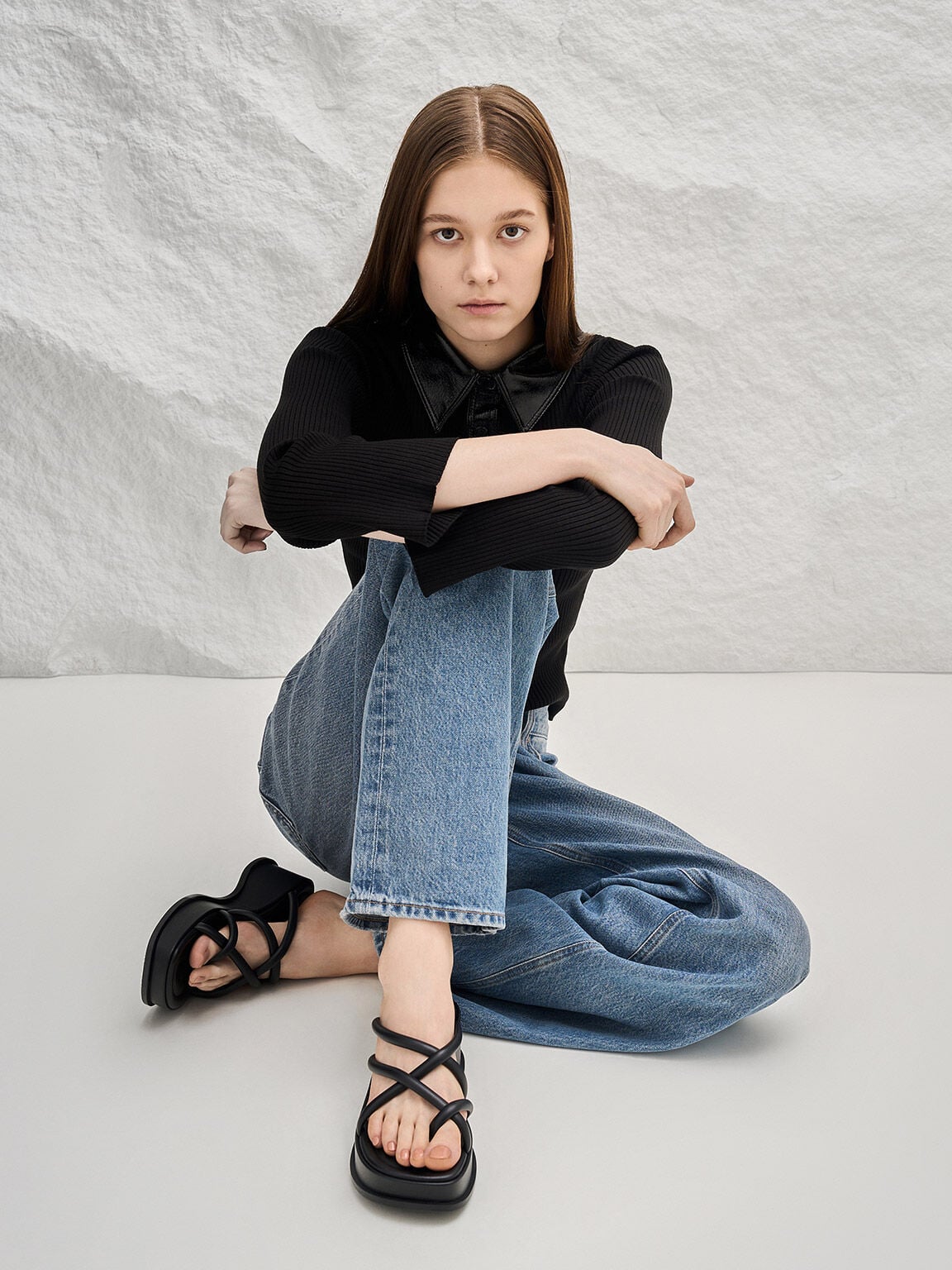 CHARLES & KEITH Featured | Strappy Tubular Wedge Sandals - Black