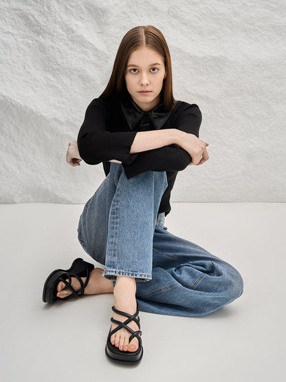 CHARLES & KEITH Featured | Strappy Tubular Wedge Sandals - Black