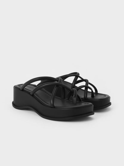 CHARLES & KEITH Featured | Strappy Tubular Wedge Sandals - Black