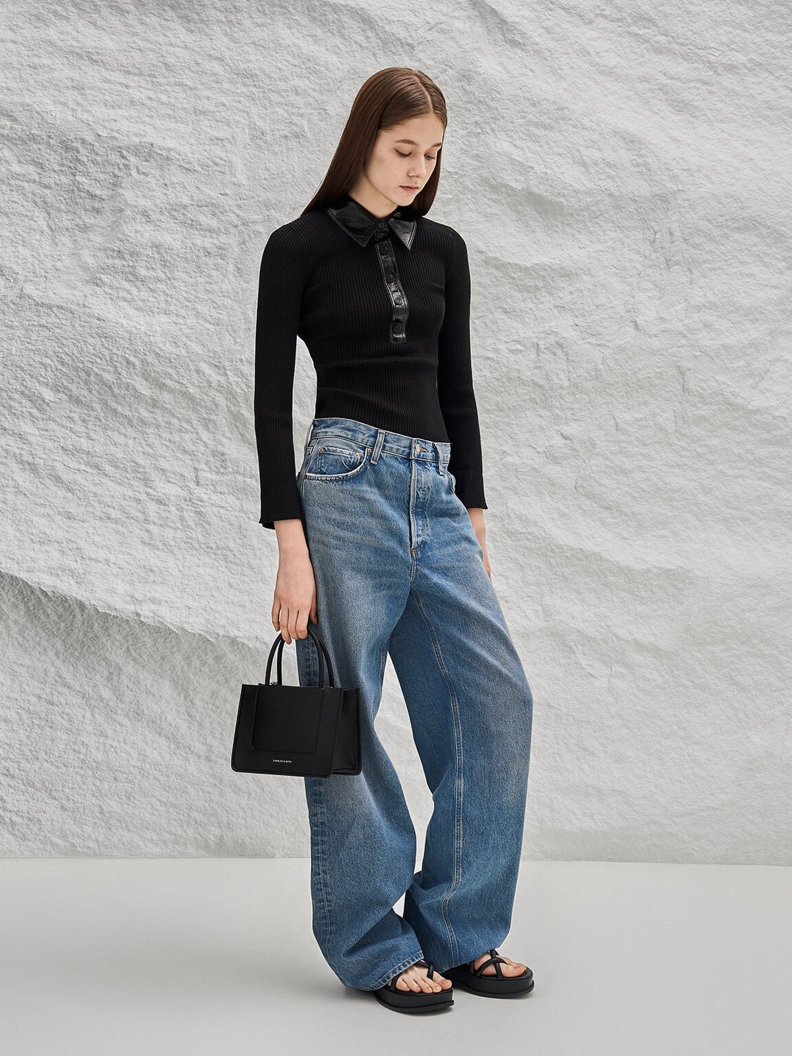 CHARLES & KEITH Featured | Strappy Tubular Wedge Sandals - Black