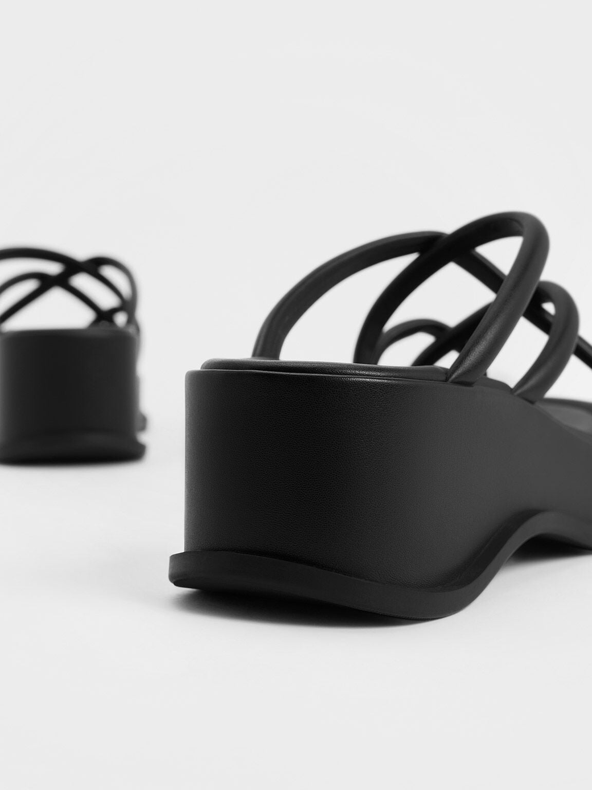 CHARLES & KEITH Featured | Strappy Tubular Wedge Sandals - Black