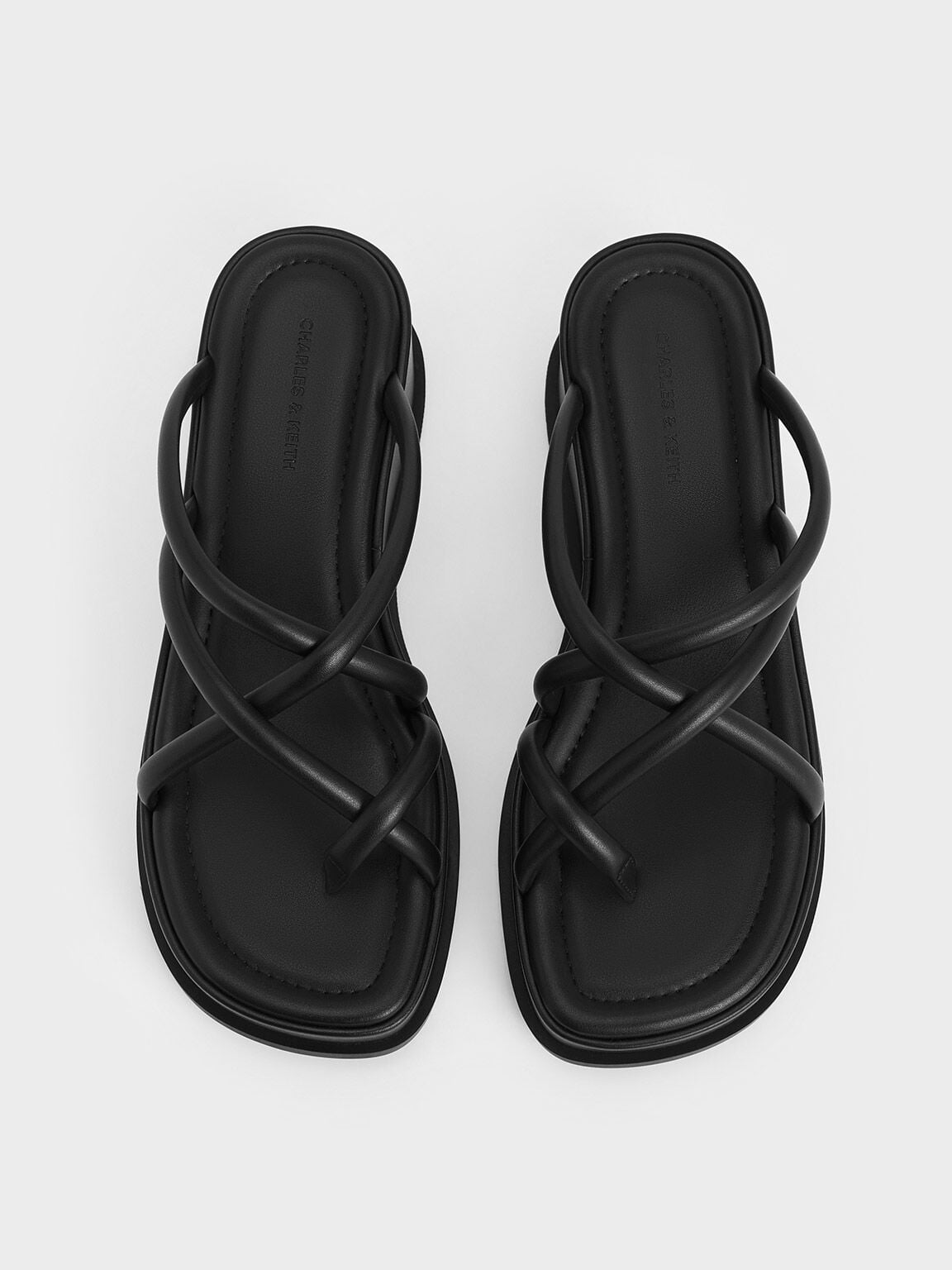 CHARLES & KEITH Featured | Strappy Tubular Wedge Sandals - Black