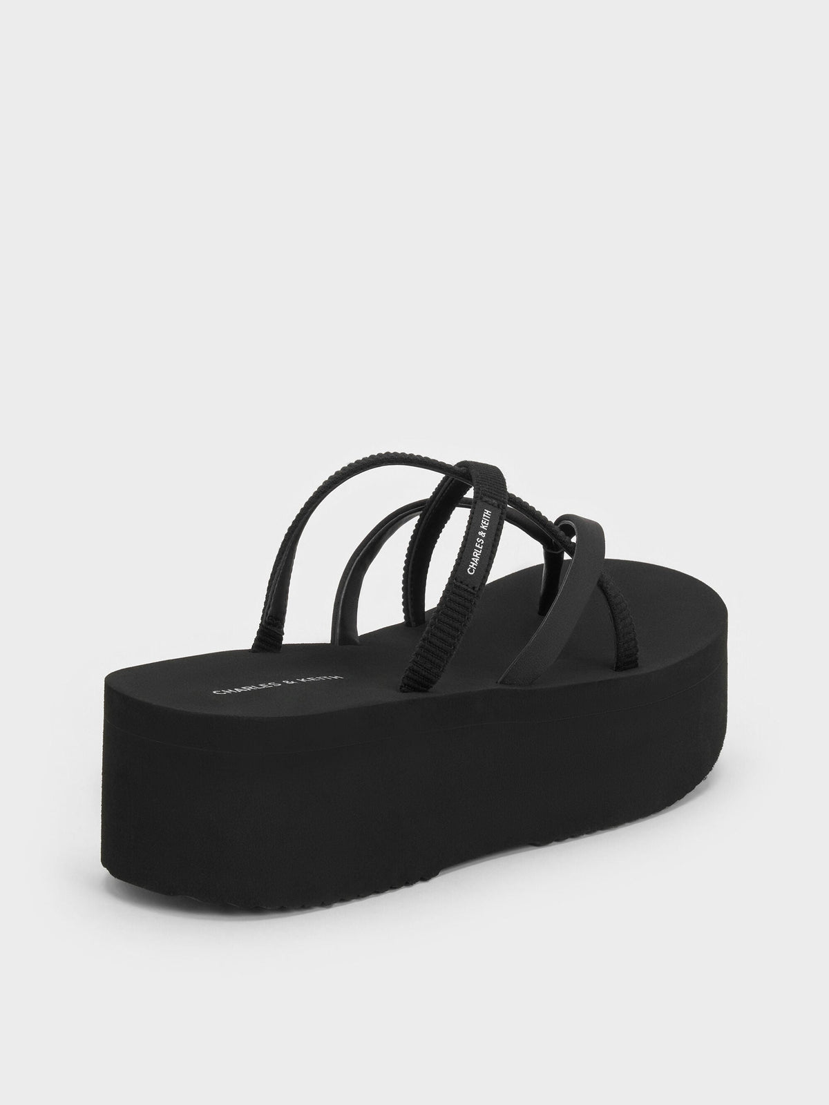 CHARLES & KEITH Exclusive | Levy Satin Strappy Flatform Sandals - Black Textured