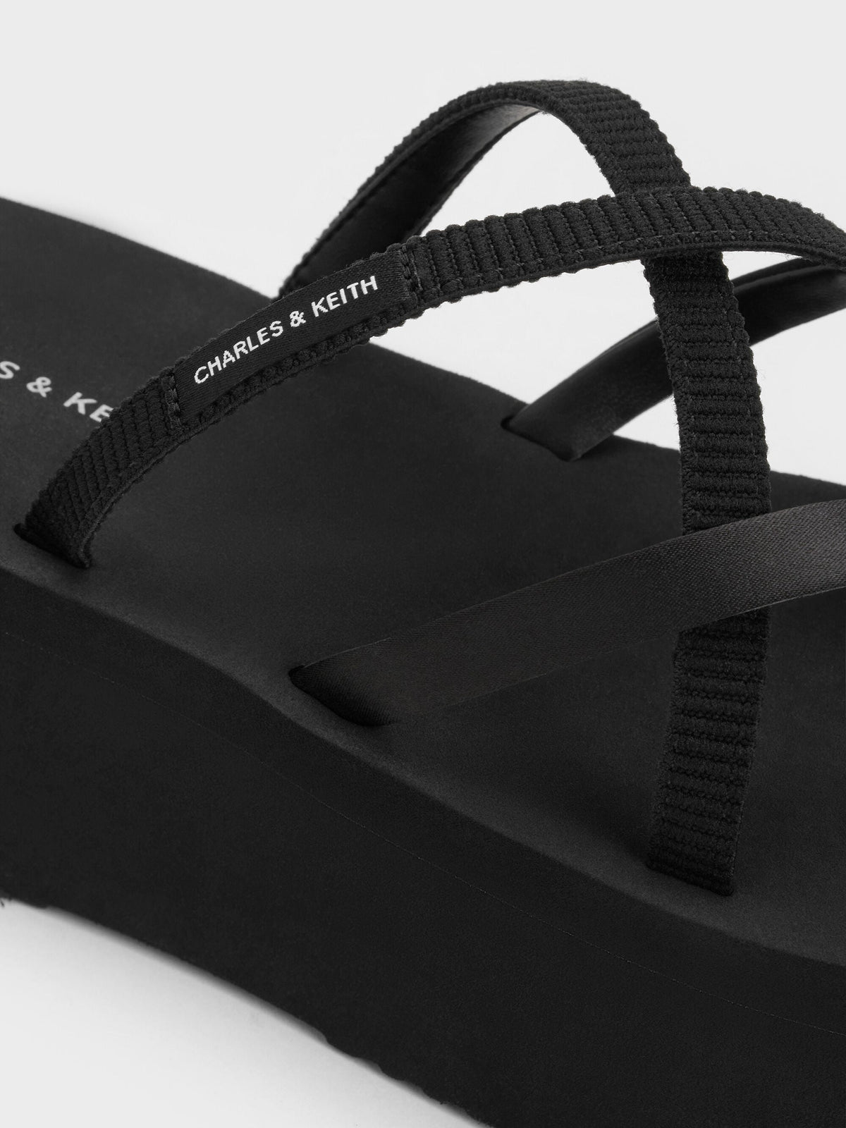 CHARLES & KEITH Exclusive | Levy Satin Strappy Flatform Sandals - Black Textured