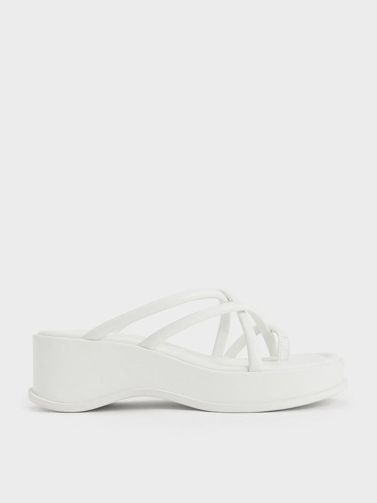 CHARLES & KEITH Value | Strappy Tubular Wedge Sandals - White
