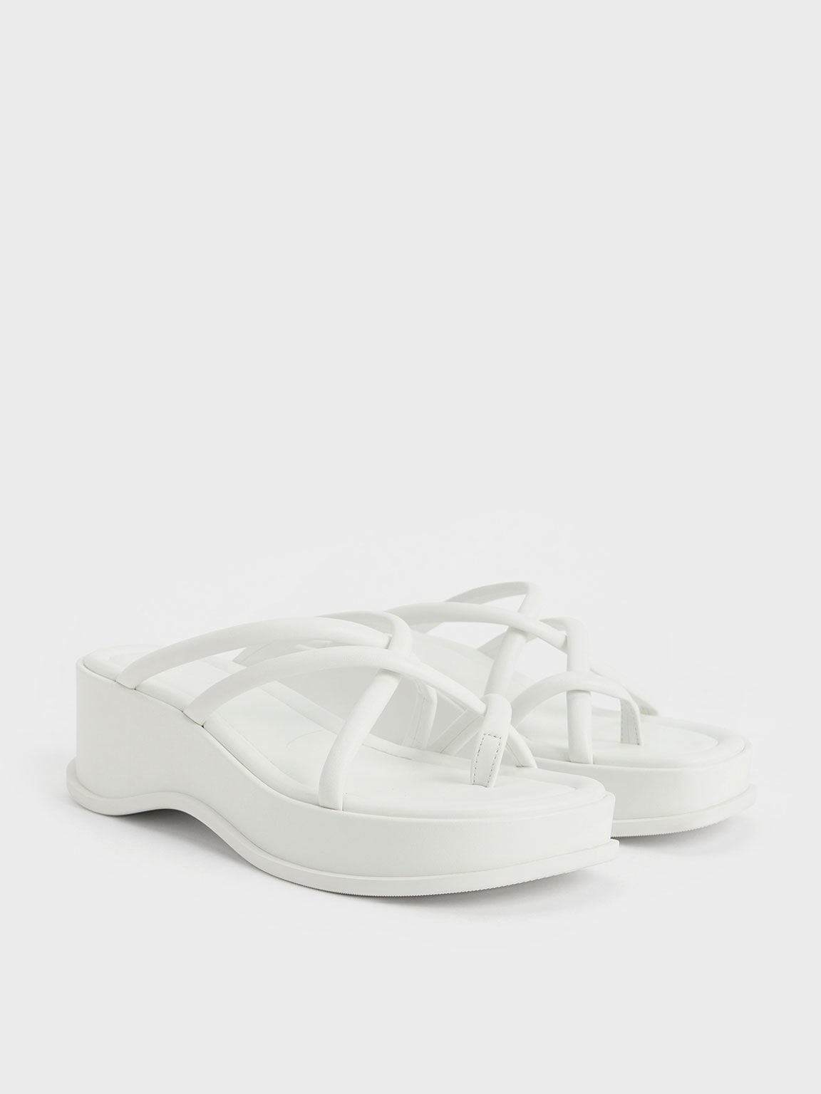 CHARLES & KEITH Value | Strappy Tubular Wedge Sandals - White