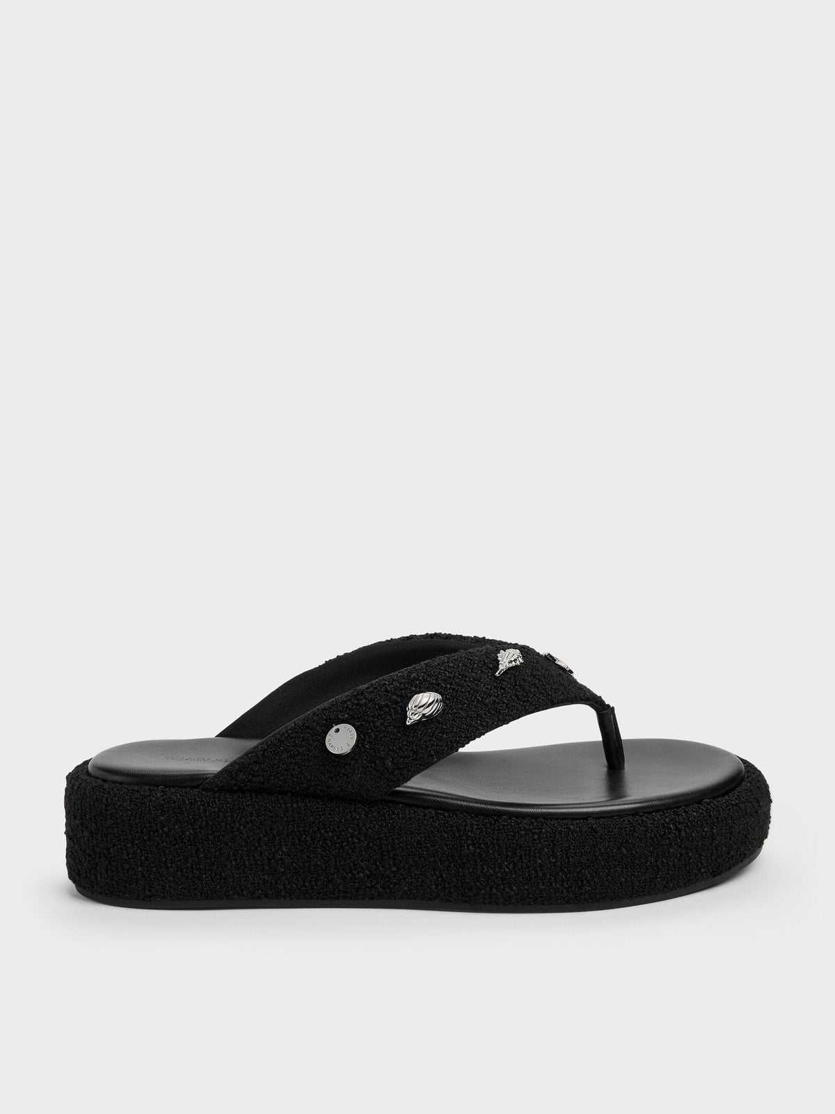 CHARLES & KEITH Best Price | Tweed Beach Flatform Thong Sandals - Black Textured