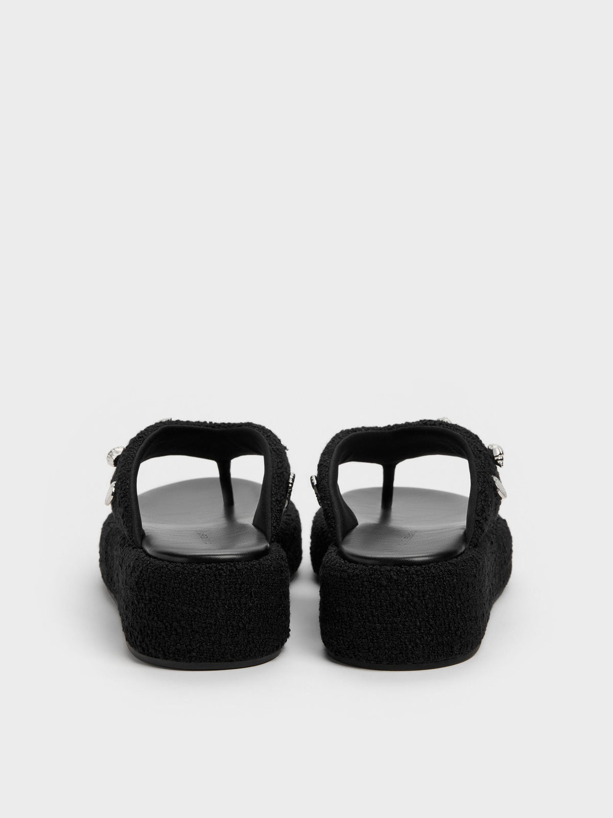 CHARLES & KEITH Best Price | Tweed Beach Flatform Thong Sandals - Black Textured