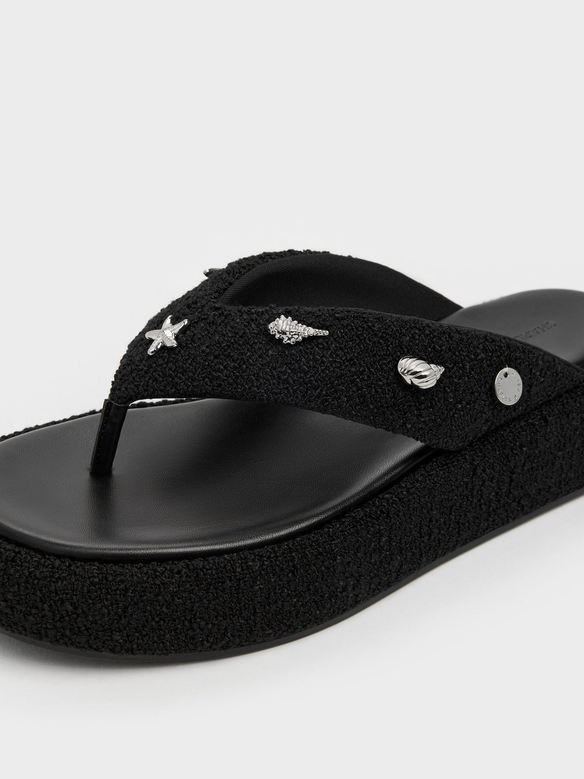 CHARLES & KEITH Best Price | Tweed Beach Flatform Thong Sandals - Black Textured