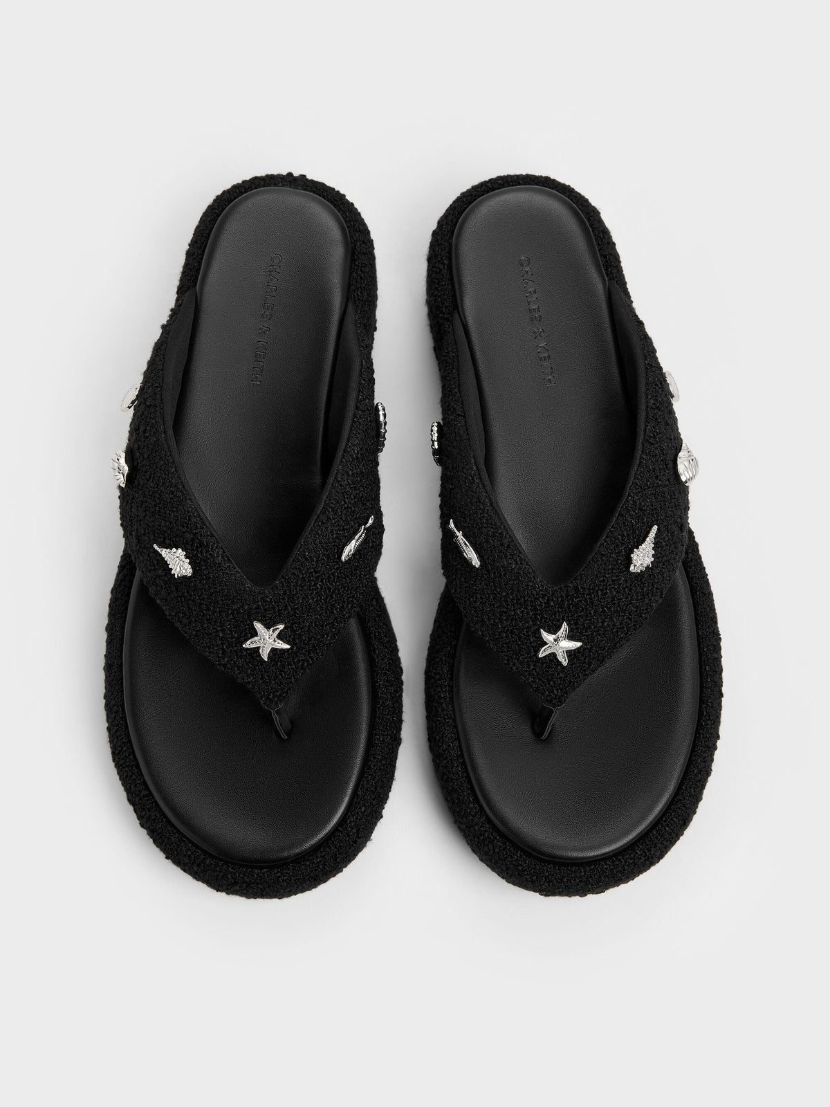 CHARLES & KEITH Best Price | Tweed Beach Flatform Thong Sandals - Black Textured